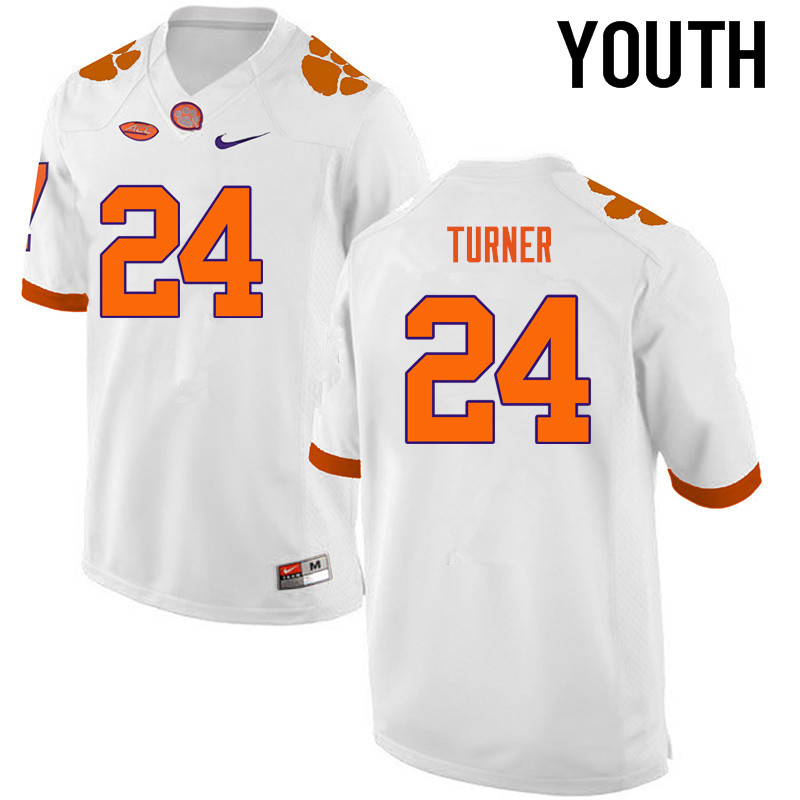 Youth Clemson Tigers #24 Nolan Turner College Football Jerseys-White